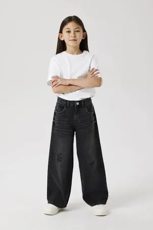 NAME IT KIDS wide leg jeans NKFROSE Zwart Effen
