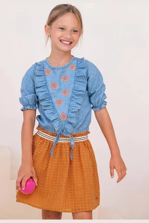 Like Flo Top met printopdruk en borduursels Meisjes Lyocell Ronde hals
