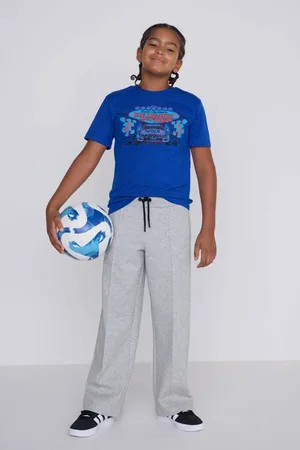 CoolCat Unisex Wide Leg Joggingbroek Misha met Plooi Blauw Jongens Katoen