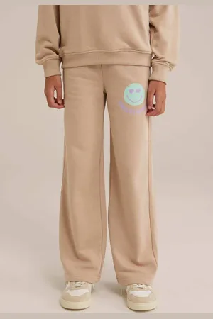 WE Fashion Straight sweatpant beige Broek Meisjes Katoen Printopdruk