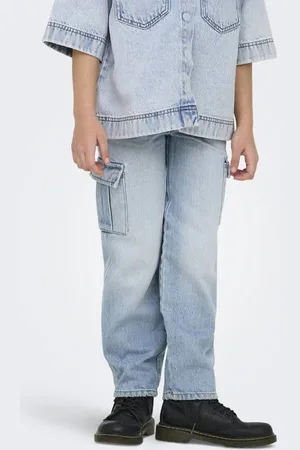 ONLY KIDS GIRL wide leg regular waist jeans Blauw Effen