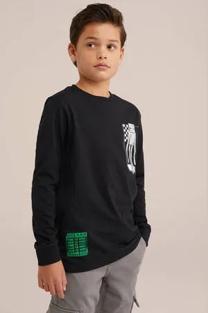 WE Fashion Longsleeve zwart Jongens Katoen Ronde hals Backprint