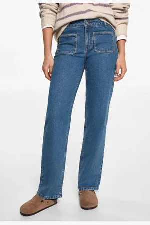 MANGO Straight jeans medium blue denim Blauw Effen