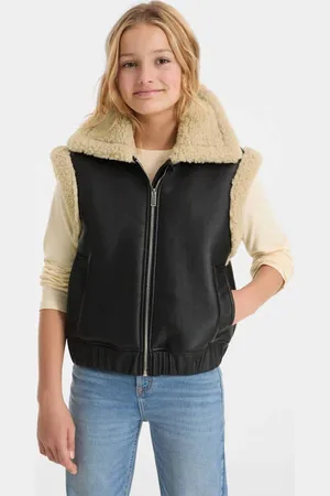 Anytime Imitatieleren gilet Jas Meisjes Imitatieleer Schipperskraag