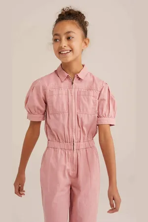 WE Fashion Straight jumpsuit Meisjes Katoen Klassieke kraag Effen