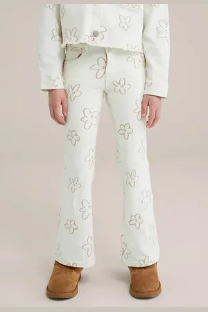WE Fashion Blue Ridge flared jeans ecru Meisjes Stretchdenim Bloemen