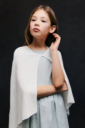 MANGO Poncho wit Vest Meisjes Katoen Ronde hals Effen