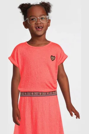 Orange stars Jurk Phileine met all over print Oranje Meisjes Katoen Ronde hals
