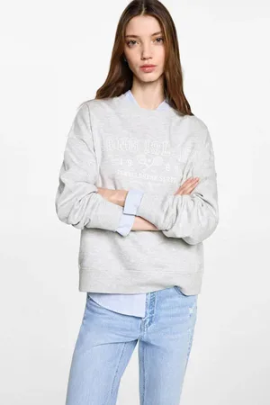 MANGO Sweater lichtgrijs Printopdruk