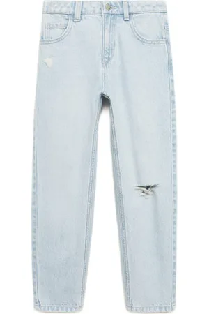 MANGO Regular waist mom jeans lichtblauw Meisjes Denim Effen