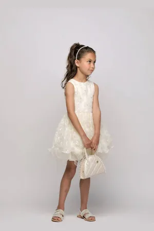 Le Chic Korte jurk met pailletten Meisjes Polyester Ronde hals Bloemen