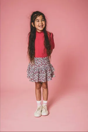 Looxs Little top met col roze rib gebreid Effen