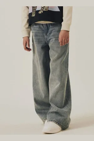 NAME IT KIDS wide leg regular waist jeans medium blue denim Blauw Effen