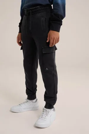 WE Fashion Slim fit joggingbroek zwart Jongens Sweat Effen
