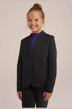 WE Fashion Blazer zwart Meisjes Polyester Reverskraag Effen