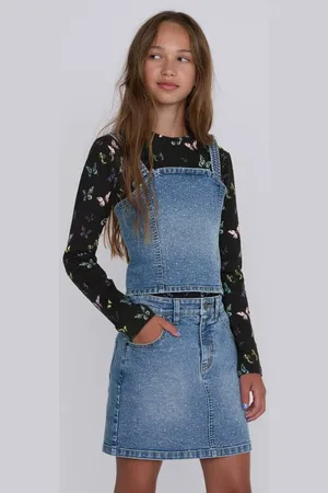 CoolCat Diamond Jeans Top Dakota Blauw Meisjes Denim Vierkante hals Effen