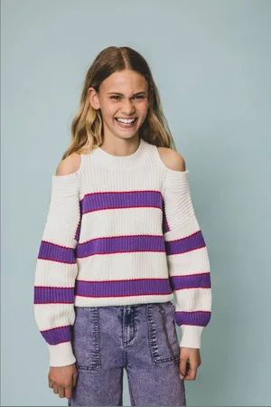 Looxs 10sixteen gebreide trui wit Meisjes Katoen Ronde hals Streep
