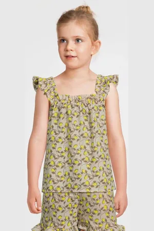 VERO MODA Top VMNATALI met all over print en ruches Blouse Meisjes Katoen Ronde hals