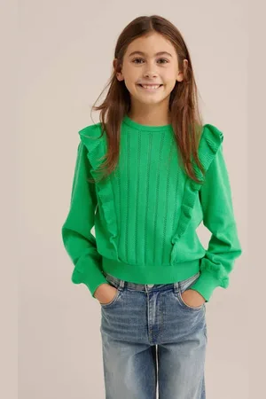 WE Fashion Trui fijn gebreid Meisjes Katoen Ronde hals Effen