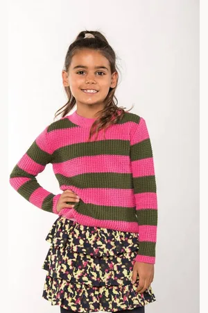 B.Nosy Gebreide trui roze Meisjes Sweat Col Streep
