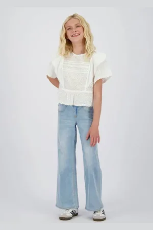 Vingino Wide leg regular waist jeans light blue denim Blauw Effen