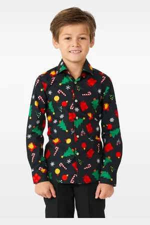 OppoSuits Overhemd Christmas Icons met all over print Jongens Stretchkatoen Klassieke kraag
