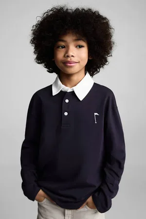 MANGO Polo Blauw Jongens Katoen Polokraag Backprint