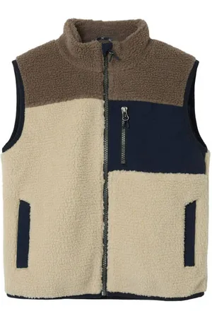 NAME IT KIDS teddy bodywarmer beige Jongens Polyester Opstaande kraag Meerkleurig