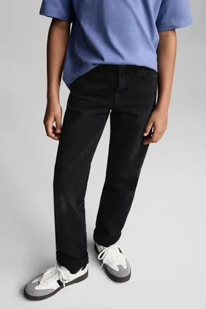 MANGO Straight leg black denim Jeans Zwart Effen