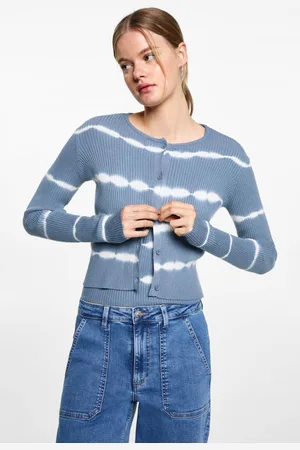 MANGO Vest blauw fijn gebreid Meisjes Viscose Ronde hals Tie