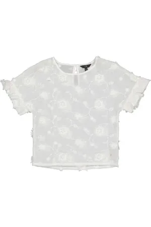 LEVV Little broderie Top Meisjes Katoen Ronde hals Effen