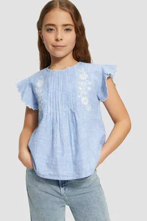 QS by s.Oliver Mouwloze top blauw Meisjes Katoen Ronde hals Streep