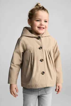 MANGO Trenchcoat beige Jas Meisjes Katoen Capuchon Effen