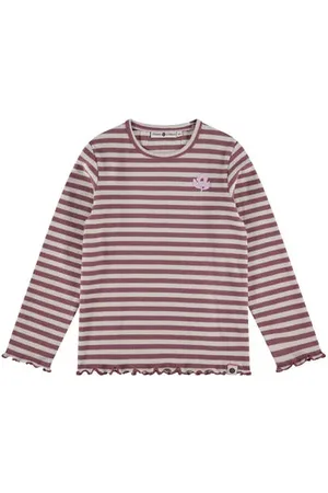 Stains&Stories Longsleeve paars Meisjes Katoen Ronde hals Streep