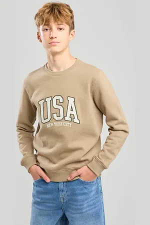 America today Sweater beige Bruin Printopdruk