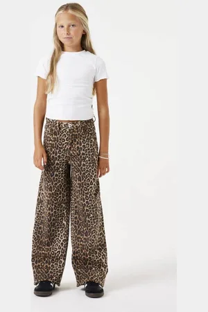 Garcia Straight fit broek met panterprint Meisjes Stretchkatoen