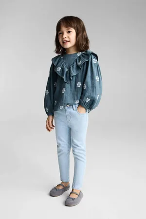 MANGO Skinny jeans light blue denim Blauw Effen