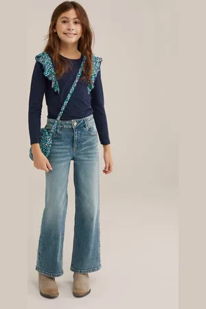 WE Fashion Schoudertas donkerblauw/groen/lichtblauw Meisjes Viscose Bloemen