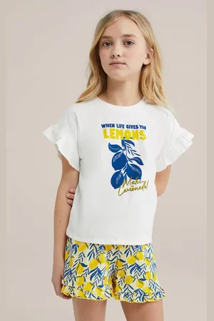 WE Fashion Pyjama geel Meisjes Katoen Ronde hals All over print