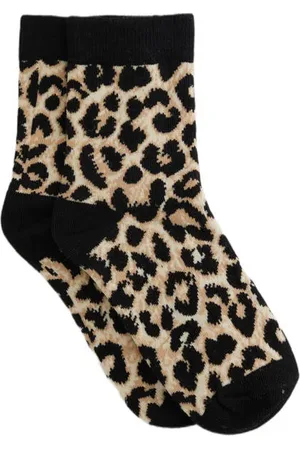 WE Fashion Sokken bruin/zwart/beige Meisjes Polyamide Panterprint