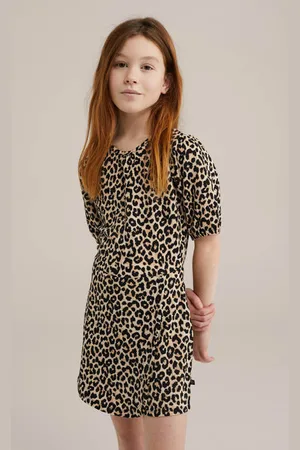 WE Fashion Playsuit beige/zwart Meisjes Polyester Ronde hals Panterprint