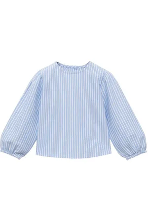 MANGO Blousetop lichtblauw Meisjes Katoen Ronde hals Streep