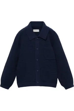 MANGO Vest donkerblauw grof gebreid Jongens Katoen Reverskraag Effen