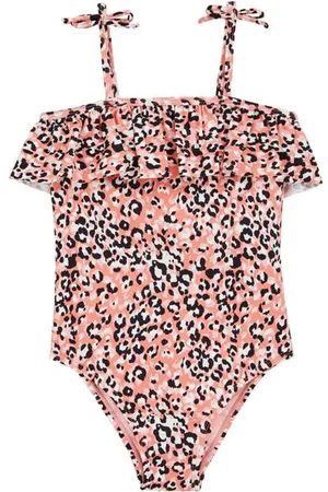 WE Fashion Badpak met ruches lichtroze/wit/zwart Meisjes Polyamide Panterprint