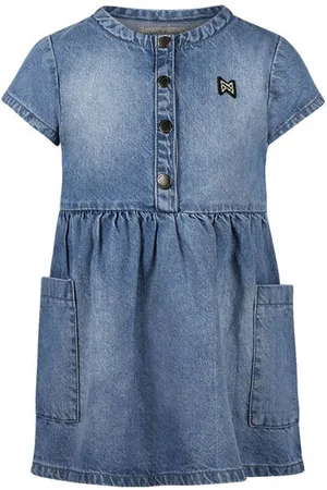 Koko Korte jurk medium blue denim Blauw Effen