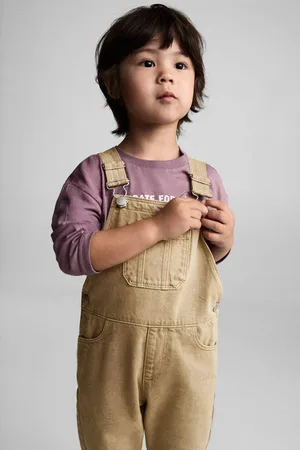MANGO Tuinbroek bruin Jongens Denim Vierkante hals Effen