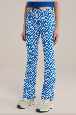 WE Fashion Flared broek blauw/ecru Meisjes Viscose All over print