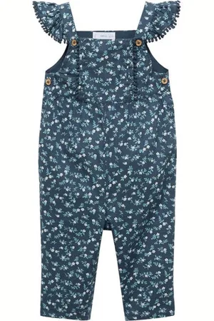 MANGO Tuinbroek blauw Meisjes Katoen Vierkante hals Bloemen