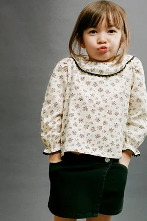 MANGO Blousetop beige Meisjes Katoen Peter Pan