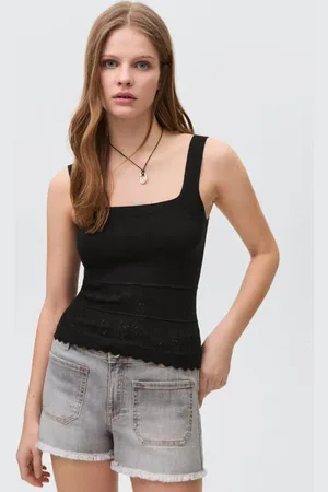 MANGO Mouwloze top fijn gebreid Meisjes Viscose Vierkante hals